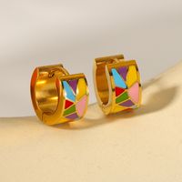 1 Pair IG Style Color Block Epoxy Plating 201 Stainless Steel 18K Gold Plated Earrings main image 5