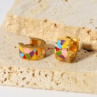 1 Pair IG Style Color Block Epoxy Plating 201 Stainless Steel 18K Gold Plated Earrings main image 1