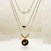 304 Stainless Steel Gold Plated IG Style Simple Style Enamel Plating Sun Moon Heart Shape Shell Three Layer Necklace sku image 3