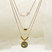 304 Stainless Steel Gold Plated IG Style Simple Style Enamel Plating Sun Moon Heart Shape Shell Three Layer Necklace sku image 2