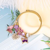 Glam Cute Sweet Fruit Heart Shape Butterfly 201 Stainless Steel 18K Gold Plated Zircon Bangle In Bulk main image 6