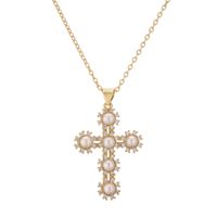 Copper Simple Style Plating Inlay Cross Zircon Pendant Necklace main image 6