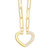 Ig Style Simple Style Heart Shape Copper Plating Inlay Zircon Gold Plated Pendant Necklace sku image 8
