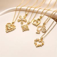 Ig Style Simple Style Cross Heart Shape Copper Plating Inlay Zircon Gold Plated Pendant Necklace main image 1