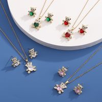 Cute Bear Copper Plating Inlay Zircon Earrings Necklace main image 1