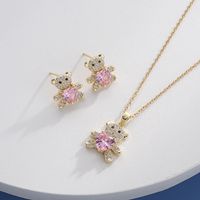 Cute Bear Copper Plating Inlay Zircon Earrings Necklace main image 3