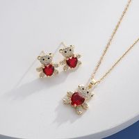Cute Bear Copper Plating Inlay Zircon Earrings Necklace main image 4