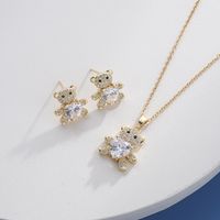 Cute Bear Copper Plating Inlay Zircon Earrings Necklace main image 5