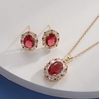 Basic Lady Oval Copper Plating Inlay Zircon Earrings Necklace main image 5