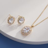 Basic Lady Oval Copper Plating Inlay Zircon Earrings Necklace main image 4