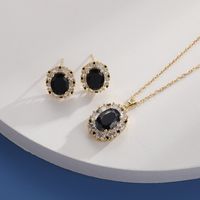 Basic Lady Oval Copper Plating Inlay Zircon Earrings Necklace sku image 1