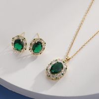 Basic Lady Oval Copper Plating Inlay Zircon Earrings Necklace sku image 3