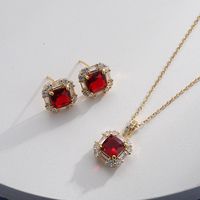 Simple Style Geometric Copper Plating Inlay Zircon Earrings Necklace sku image 1