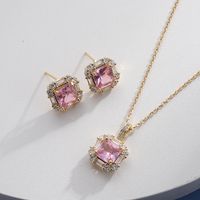 Simple Style Geometric Copper Plating Inlay Zircon Earrings Necklace sku image 5