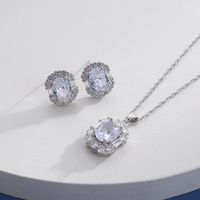 Élégant Sucré Géométrique Le Cuivre Zircon Des Boucles D'oreilles Collier En Masse main image 4