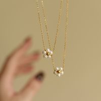 Retro Flower Stainless Steel Glass Pearl Plating 18k Gold Plated Pendant Necklace main image 3