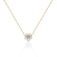 Retro Flower Stainless Steel Glass Pearl Plating 18k Gold Plated Pendant Necklace sku image 1