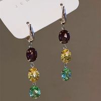 1 Pair Vintage Style Color Block Plating Inlay Copper Artificial Crystal Drop Earrings main image 1