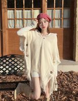 Women's Vintage Style Simple Style Solid Color Yarn Tassel Shawl main image 3