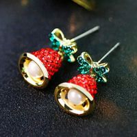 Wholesale Jewelry Cute Bow Knot Bell Alloy Rhinestones Enamel Plating Inlay Drop Earrings main image 4