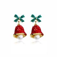Wholesale Jewelry Cute Bow Knot Bell Alloy Rhinestones Enamel Plating Inlay Drop Earrings main image 2