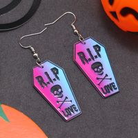 Wholesale Jewelry Retro Letter Skull Arylic Painted Drop Earrings sku image 8