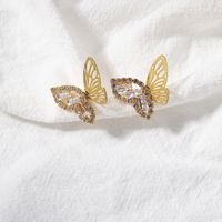 1 Pair Sweet Classic Style Butterfly Hollow Out Inlay Alloy Rhinestones Ear Studs main image 3