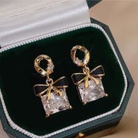 Wholesale Jewelry Sweet Square Bow Knot Alloy Rhinestones Inlay Drop Earrings main image 6