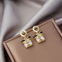 Wholesale Jewelry Sweet Square Bow Knot Alloy Rhinestones Inlay Drop Earrings sku image 1