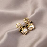 Wholesale Jewelry Sweet Square Bow Knot Alloy Rhinestones Inlay Drop Earrings main image 4
