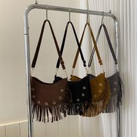 Women's Velvet Solid Color Vintage Style Tassel Dumpling Shape Zipper Crossbody Bag main image 6