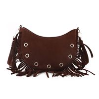 Women's Velvet Solid Color Vintage Style Tassel Dumpling Shape Zipper Crossbody Bag sku image 1