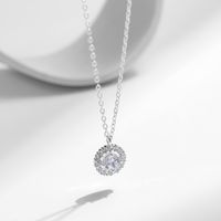 Ig Style Elegant Round Sterling Silver Rhodium Plated Zircon Necklace In Bulk main image 1