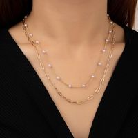 Simple Style Solid Color Imitation Pearl Patchwork Women's Double Layer Necklaces main image 1