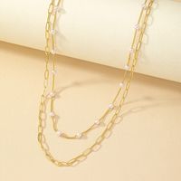 Simple Style Solid Color Imitation Pearl Patchwork Women's Double Layer Necklaces main image 3