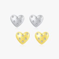 1 Pair Ig Style Elegant Sweet Heart Shape Plating Inlay Sterling Silver Zircon Rhodium Plated Ear Studs main image 2