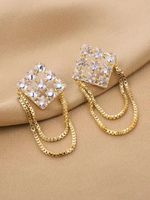 1 Pair Lady Tassel Rhombus Inlay Copper Artificial Diamond Drop Earrings main image 6