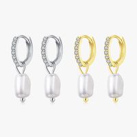 1 Pair Ig Style Elegant Sweet Irregular Plating Inlay Sterling Silver Pearl 14k Gold Plated Rhodium Plated Hoop Earrings main image 2