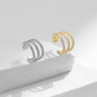 Mode S925 Sterling Argent Trois-couche Diamant-intégré Oreille Clip Punk Non-percé Boucles D'oreilles main image 2