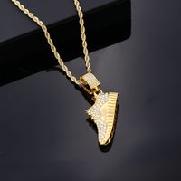 Hip-Hop Vintage Style Rock Shoe 304 Stainless Steel Copper Plating Inlay Zircon K Gold Plated Rhodium Plated Men's Pendant Necklace main image 2