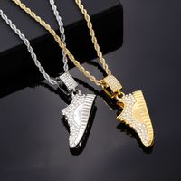Hip-Hop Vintage Style Rock Shoe 304 Stainless Steel Copper Plating Inlay Zircon K Gold Plated Rhodium Plated Men's Pendant Necklace main image 4