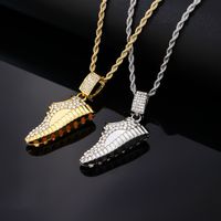 Hip-Hop Vintage Style Rock Shoe 304 Stainless Steel Copper Plating Inlay Zircon K Gold Plated Rhodium Plated Men's Pendant Necklace main image 1
