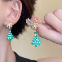 Wholesale Jewelry Cute Christmas Tree Alloy Artificial Pearls Artificial Diamond Inlay Drop Earrings main image 3