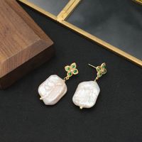 1 Pair Original Design Solid Color Plating Freshwater Pearl 18k Gold Plated Drop Earrings main image 2
