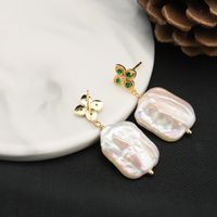 1 Pair Original Design Solid Color Plating Freshwater Pearl 18k Gold Plated Drop Earrings main image 3