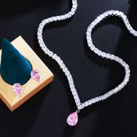 Copper White Gold Plated Rhodium Plated Lady Plating Inlay Star Water Droplets Heart Shape Artificial Gemstones Earrings Necklace main image 4