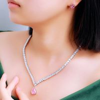 Copper White Gold Plated Rhodium Plated Lady Plating Inlay Star Water Droplets Heart Shape Artificial Gemstones Earrings Necklace main image 2