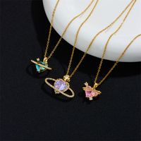 Cute Sweet Heart Shape Copper Plating Inlay Zircon Pendant Necklace main image 3