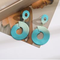 Wholesale Jewelry Vintage Style Geometric Round Gradient Color Metal Plating Drop Earrings sku image 27
