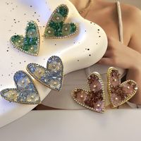 1 Pair Ig Style Shiny Heart Shape Flower Plating Inlay Alloy Crystal Ear Studs main image 1